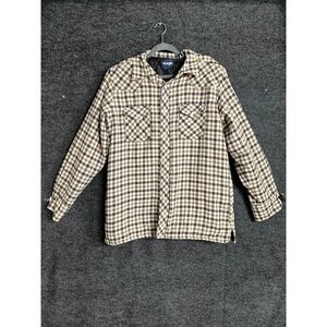 Wrangler Quilted Lined Plaid Flannel Shirt Jacket Pearl Snap Cream Black Tan L